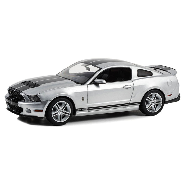 2011 Shelby GT500 Ingot Silver Metallic with Black Stripes 1/18 Diecast Model Car by Greenlight - Greenlight - ModelCars.com