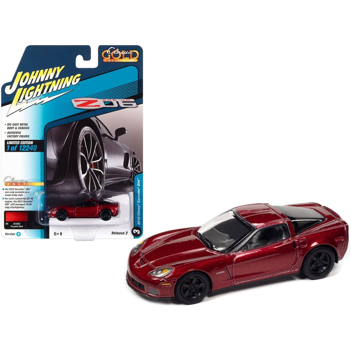 2012 Chevrolet Corvette Z06 Crystal Red Metallic "Classic Gold Collection" Series Limited Edition to 12240 pieces Worldwide 1/64 Diecast Model Car by Johnny Lightning-Johnny Lightning-ModelCars.com