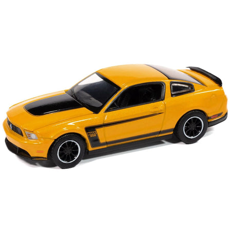 2012 Ford Mustang Boss 302 Yellow Blaze with Black Accents "Modern Muscle" Series 1/64 Diecast Model Car by Auto World-Autoworld-ModelCars.com
