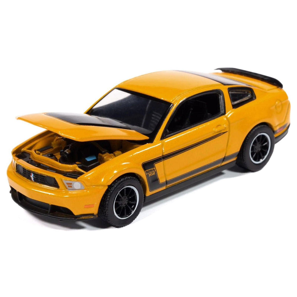 2012 Ford Mustang Boss 302 Yellow Blaze with Black Accents "Modern Muscle" Series 1/64 Diecast Model Car by Auto World-Autoworld-ModelCars.com