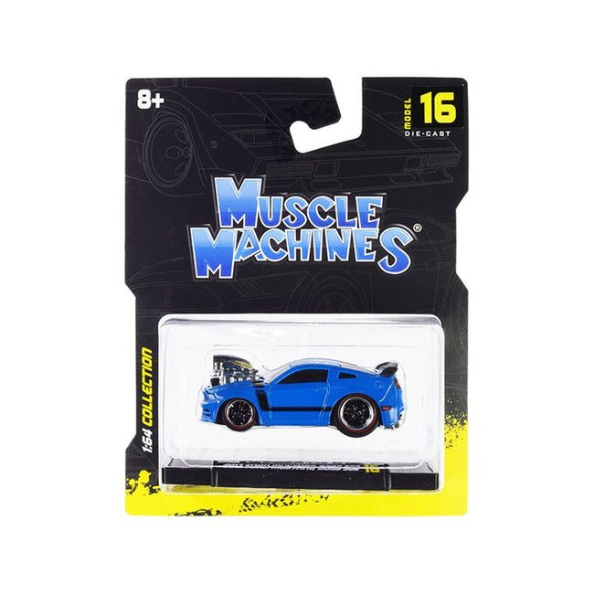 2013 Ford Mustang Boss 302 Light Blue with Black Stripes 1/64 Diecast Model Car by Muscle Machines - Muscle Machines - ModelCars.com