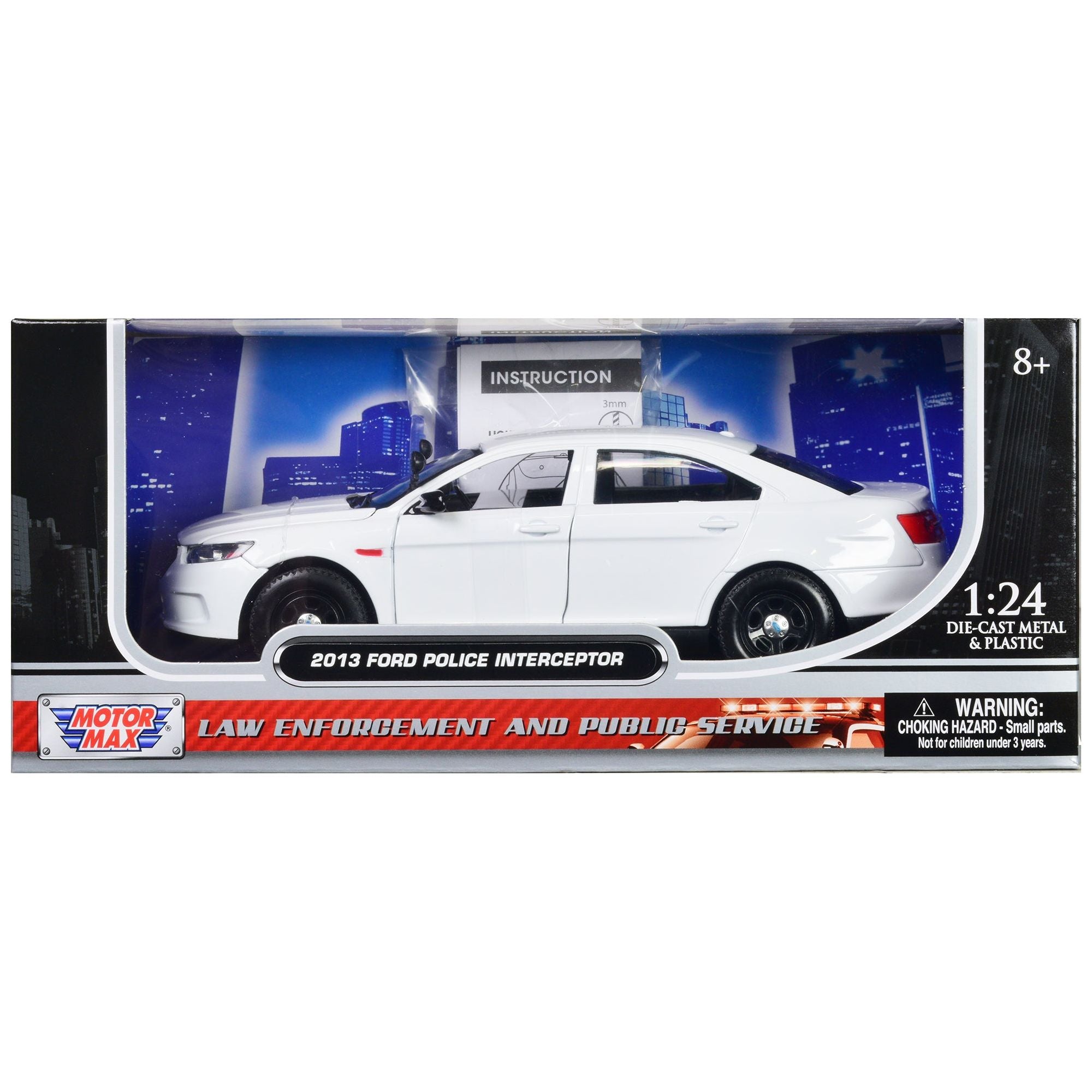 2013 Ford Police Interceptor Unmarked White "Custom Builder's Kit" Series 1/24 Diecast Model Car by Motormax - Motormax - ModelCars.com