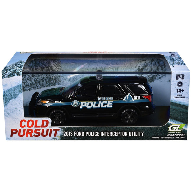 2013 Ford Police Interceptor Utility "Kehoe Police Department Kehoe Colorado" Black with White Stripes "Cold Pursuit" (2019) Movie 1/43 Diecast Model Car by Greenlight-Greenlight-ModelCars.com