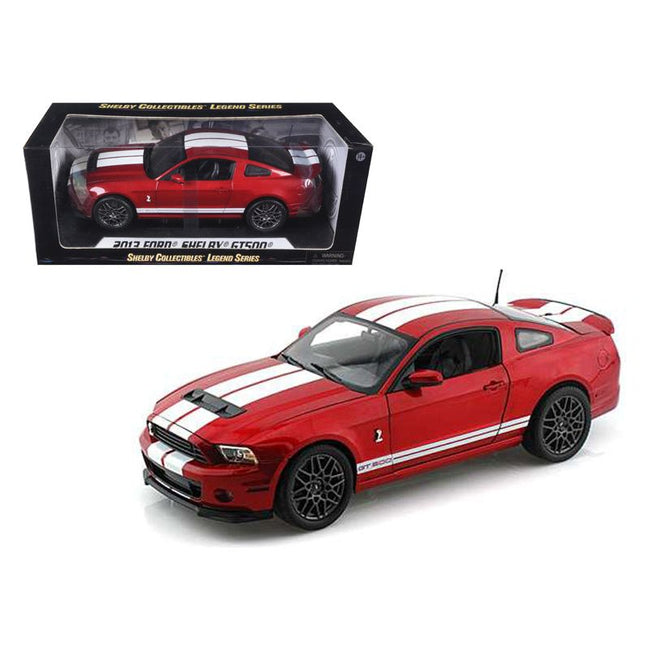 2013 Ford Shelby Mustang GT500 Metallic Red with White Stripes 1/18 Diecast Model Car by Shelby Collectibles - Shelby Collectibles - ModelCars.com