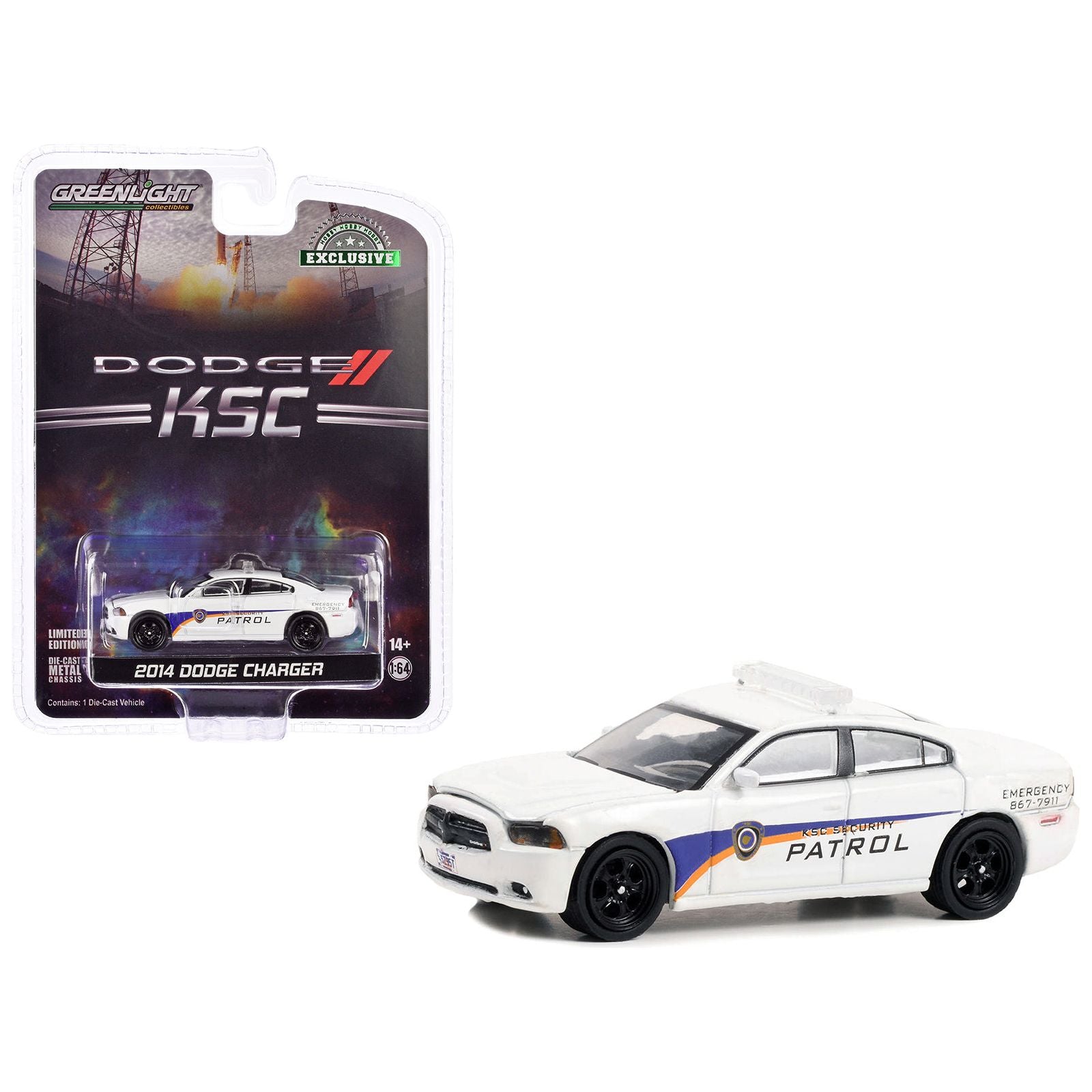 2014 Dodge Charger White "Kennedy Space Center (KSC)" Security Patrol "Hobby Exclusive" Series 1/64 Diecast Model Car by Greenlight - Greenlight - ModelCars.com