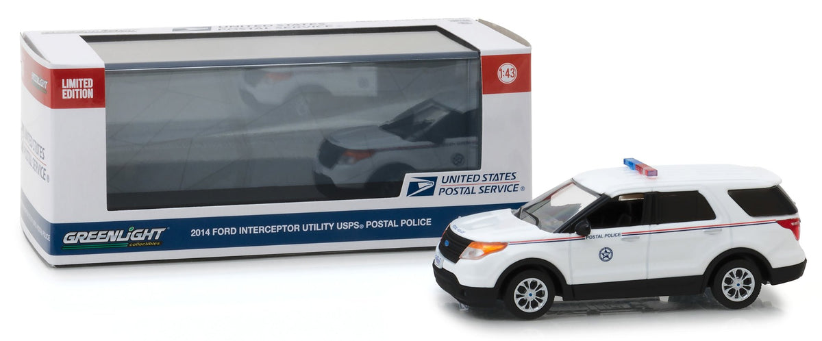 2014 Ford Interceptor Utility Postal Police "United States Postal Service" (USPS) White 1/43 Diecast Model Car by Greenlight-Greenlight-ModelCars.com