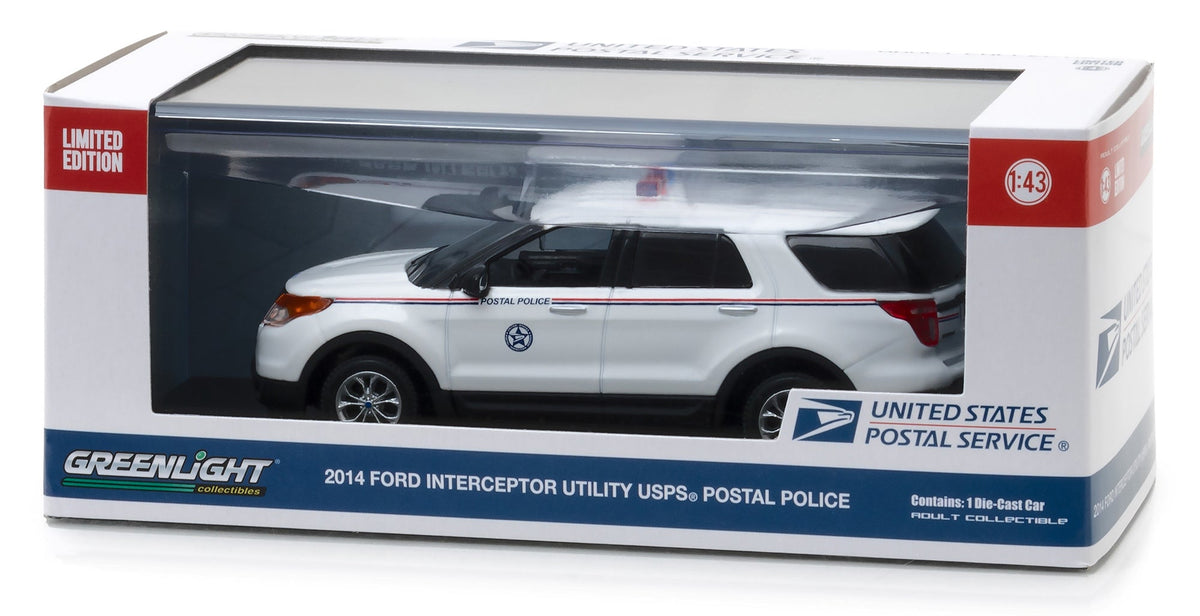 2014 Ford Interceptor Utility Postal Police "United States Postal Service" (USPS) White 1/43 Diecast Model Car by Greenlight-Greenlight-ModelCars.com