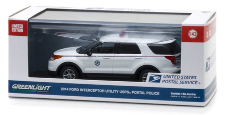 2014 Ford Interceptor Utility Postal Police "United States Postal Service" (USPS) White 1/43 Diecast Model Car by Greenlight-Greenlight-ModelCars.com