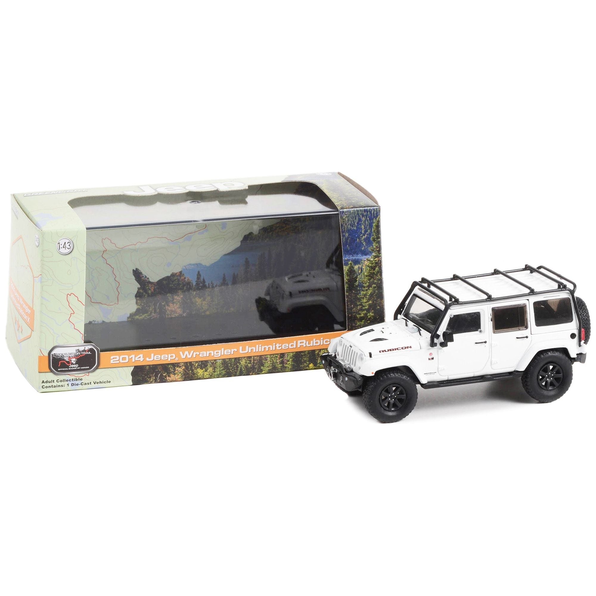 2014 Jeep Wrangler Unlimited Rubicon X Off - Road Bright White "Jeep Official Badge of Honor The Rubicon Trail Lake Tahoe California" 1/43 Diecast Model Car by Greenlight - Greenlight - ModelCars.com
