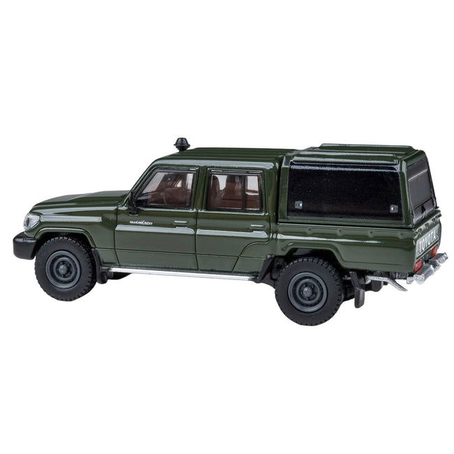2014 Toyota Land Cruiser LC 79 with Camper Shell Military Green 1/64 Diecast Model Car by Paragon-Paragon-ModelCars.com
