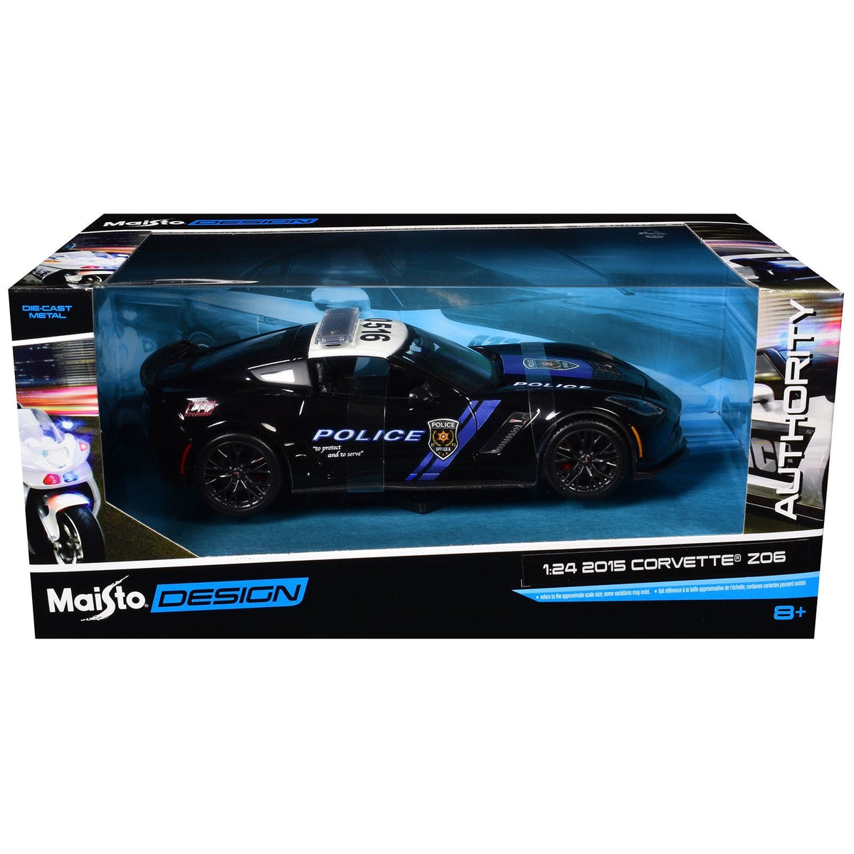 2015 Chevrolet Corvette Z06 "Police" Black with Blue Stripes and White Top "Maisto Design Authority" Series 1/24 Diecast Model Car by Maisto-Maisto-ModelCars.com