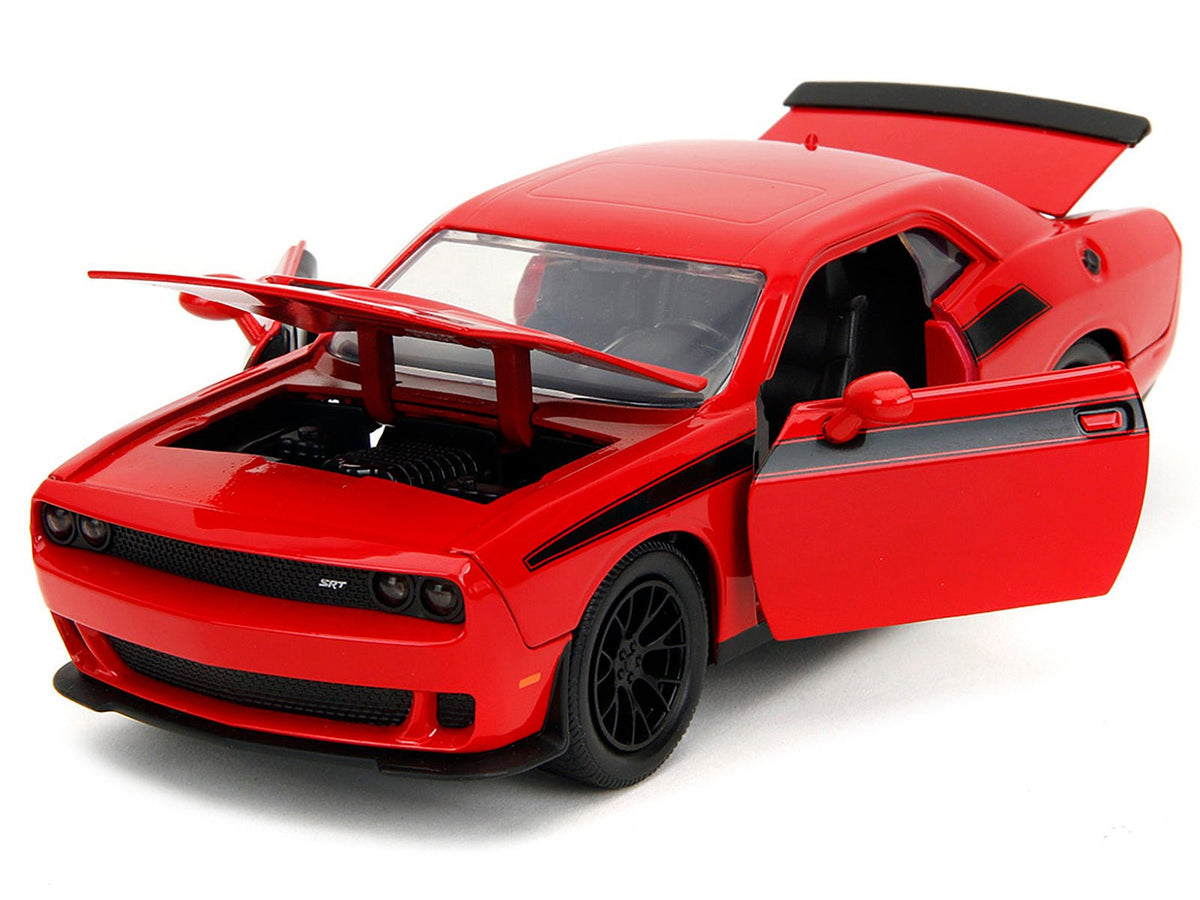 2015 Dodge Challenger Red with Black Stripes and Glenn Diecast Figure "The Walking Dead" (2010-2022) TV Series "Hollywood Rides" Series 1/24 Diecast Model Car by Jada-Jada-ModelCars.com