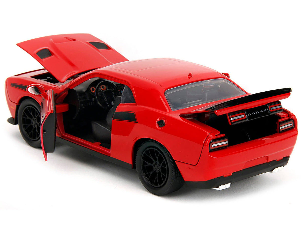2015 Dodge Challenger Red with Black Stripes and Glenn Diecast Figure "The Walking Dead" (2010-2022) TV Series "Hollywood Rides" Series 1/24 Diecast Model Car by Jada-Jada-ModelCars.com