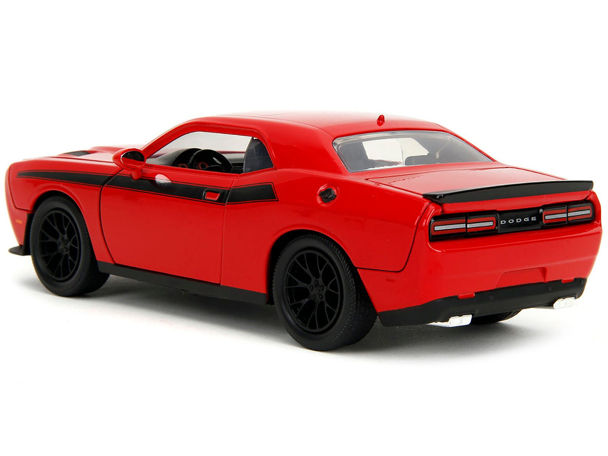 2015 Dodge Challenger Red with Black Stripes and Glenn Diecast Figure "The Walking Dead" (2010-2022) TV Series "Hollywood Rides" Series 1/24 Diecast Model Car by Jada-Jada-ModelCars.com