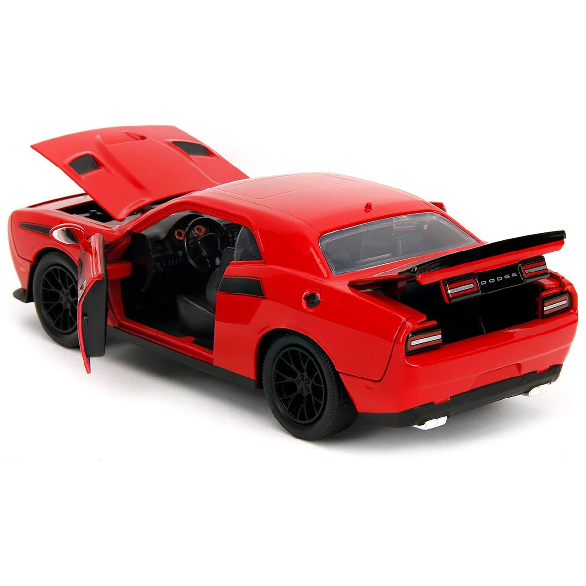 2015 Dodge Challenger Red with Black Stripes and Glenn Diecast Figure "The Walking Dead" (2010-2022) TV Series "Hollywood Rides" Series 1/24 Diecast Model Car by Jada-Jada-ModelCars.com