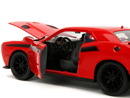 2015 Dodge Challenger Red with Black Stripes and Glenn Diecast Figure "The Walking Dead" (2010-2022) TV Series "Hollywood Rides" Series 1/24 Diecast Model Car by Jada-Jada-ModelCars.com