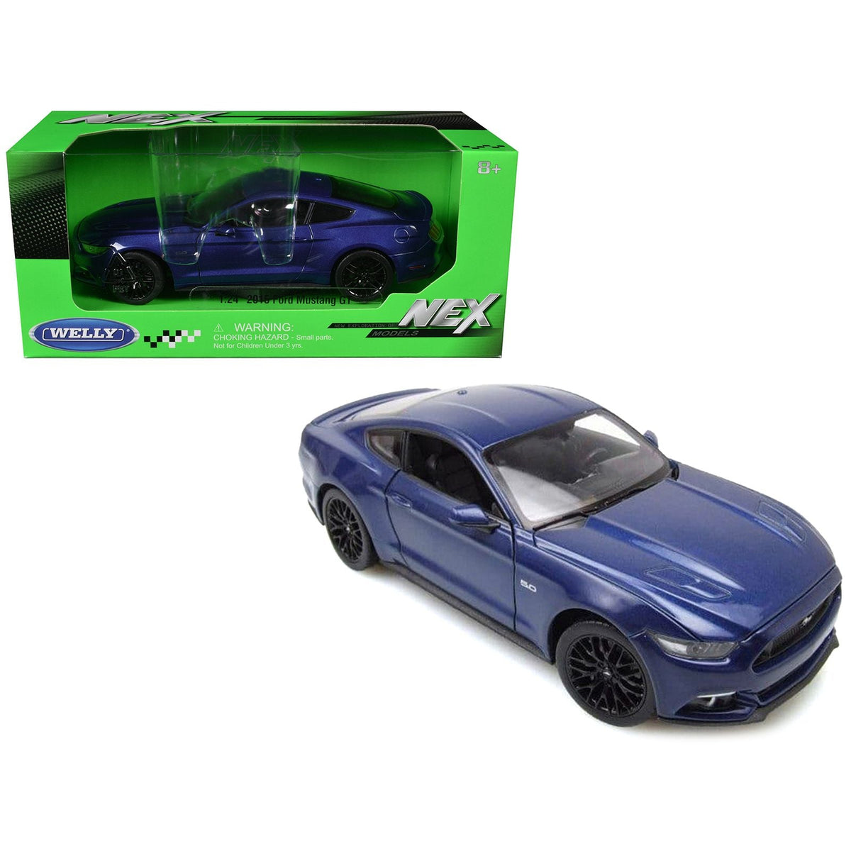 2015 Ford Mustang GT 5.0 Blue Metallic "NEX Models" Series 1/24 Diecast Model Car by Welly-Welly-ModelCars.com