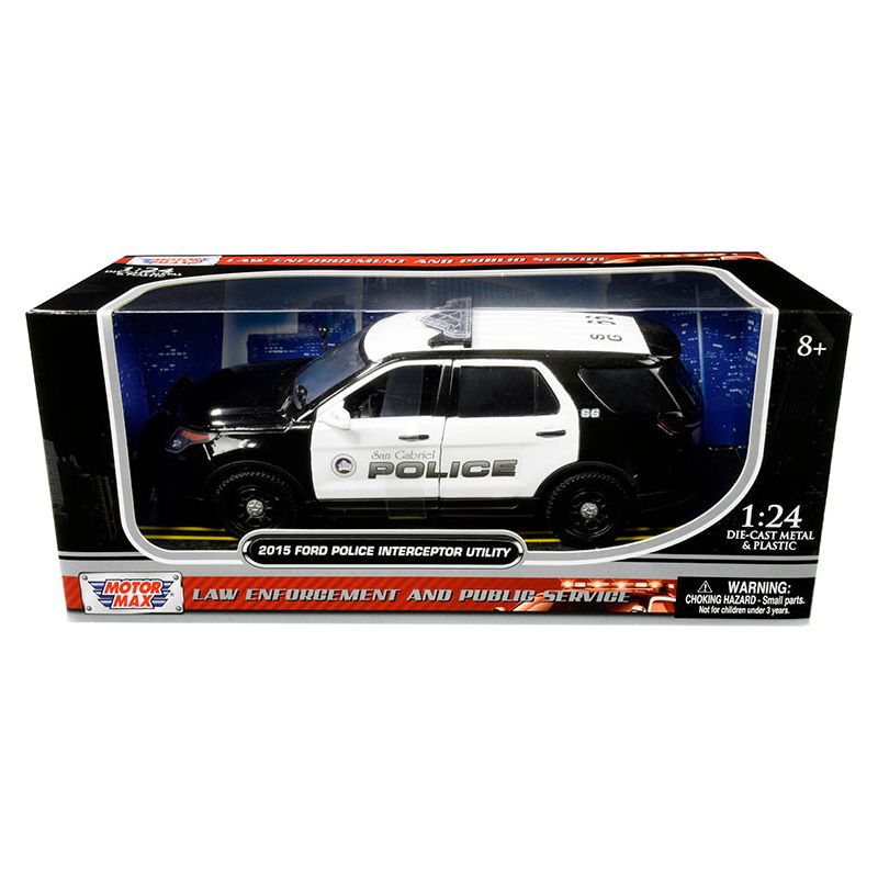2015 Ford Police Interceptor Utility "San Gabriel Police" (California) Black and White 1/24 Diecast Model Car by Motormax - Motormax - ModelCars.com