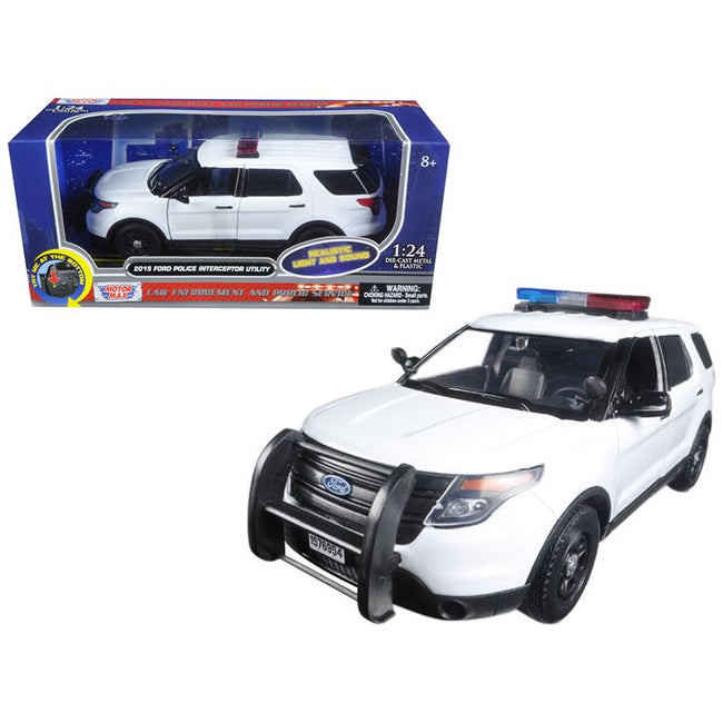 2015 Ford Police Interceptor Utility White with Flashing Light Bar and Front and Rear Lights and 2 Sounds 1/24 Diecast Model Car by Motormax - Motormax - ModelCars.com