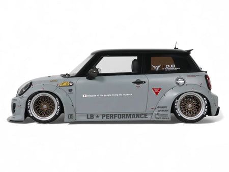 2015 Mini Cooper R56 LB-Works "LB Nation" Gray with Black Top Limited Edition to 999 pieces Worldwide 1/18 Model Car by Otto Mobile-Otto Mobile-ModelCars.com