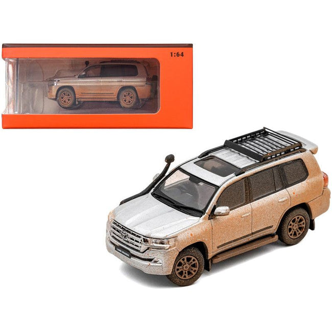 2015 Toyota Land Cruiser (200) Silver Metallic (Dirty Version) with Roof Rack 1/64 Diecast Model Car by GCD-GCD-ModelCars.com