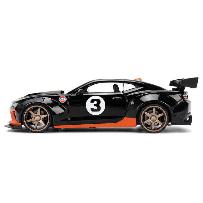 2016 Chevrolet Camaro 3 "Gulf Oil" Black with Orange Stripe "Wide Body" Series 1/24 Diecast Model Car by Jada - Jada - ModelCars.com