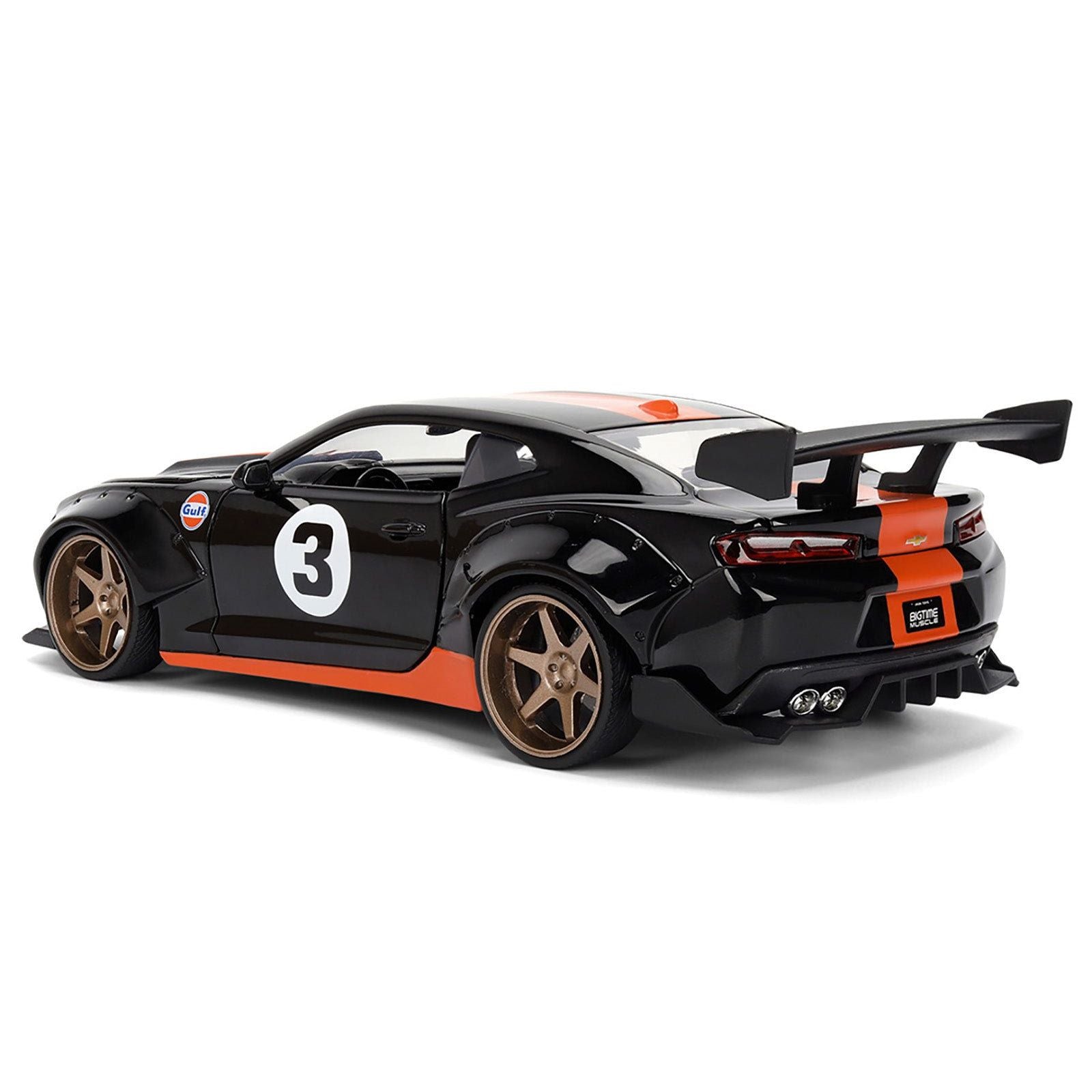 2016 Chevrolet Camaro 3 "Gulf Oil" Black with Orange Stripe "Wide Body" Series 1/24 Diecast Model Car by Jada - Jada - ModelCars.com