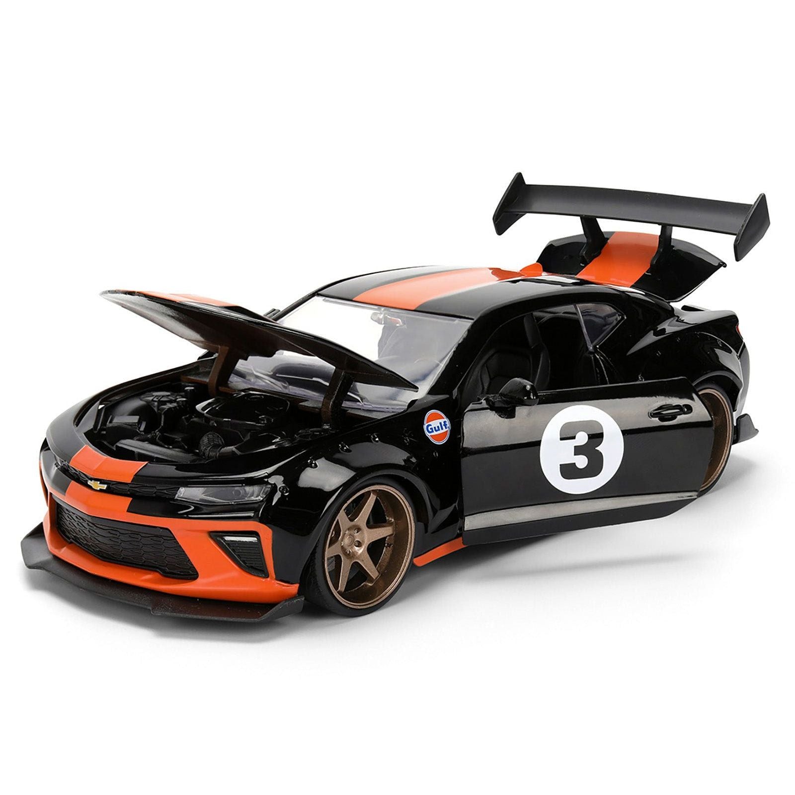 2016 Chevrolet Camaro 3 "Gulf Oil" Black with Orange Stripe "Wide Body" Series 1/24 Diecast Model Car by Jada - Jada - ModelCars.com