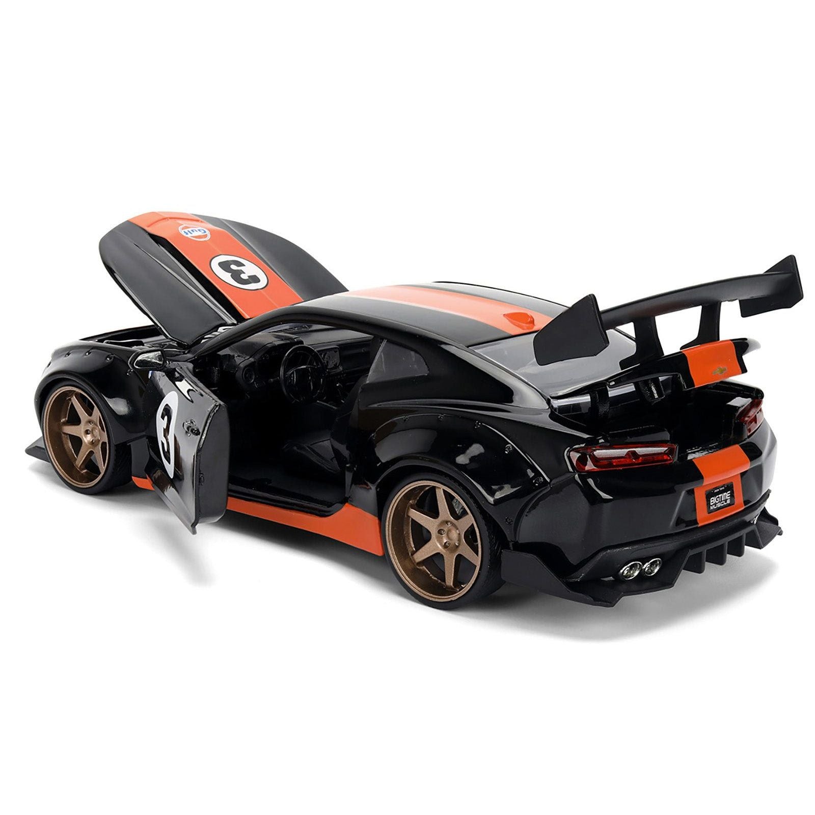 2016 Chevrolet Camaro 3 "Gulf Oil" Black with Orange Stripe "Wide Body" Series 1/24 Diecast Model Car by Jada - Jada - ModelCars.com