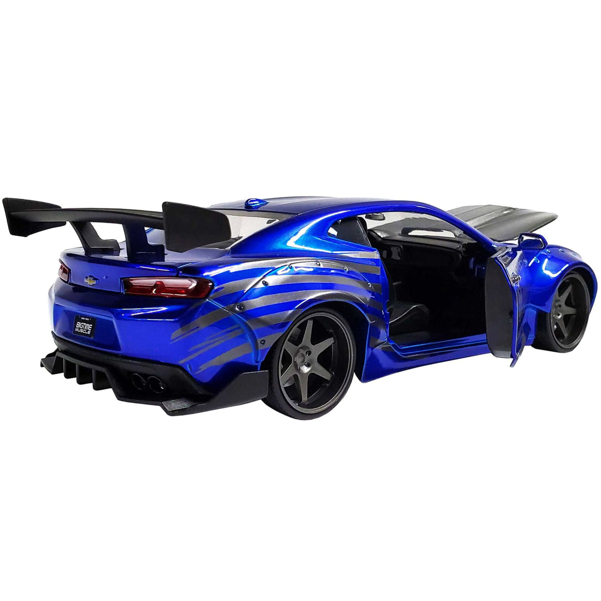 2016 Chevrolet Camaro Widebody Candy Blue with Gray Metallic Hood and American Flag Graphics "Bigtime Muscle" Series 1/24 Diecast Model Car by Jada-Jada-ModelCars.com