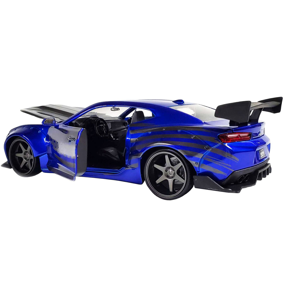 2016 Chevrolet Camaro Widebody Candy Blue with Gray Metallic Hood and American Flag Graphics "Bigtime Muscle" Series 1/24 Diecast Model Car by Jada-Jada-ModelCars.com