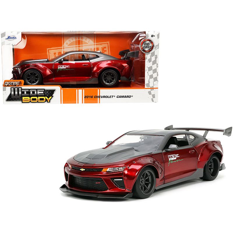2016 Chevrolet Camaro Widebody "HKS" Candy Red Metallic and Matt Gray Metallic "Bigtime Muscle" Series 1/24 Diecast Model Car by Jada-Jada-ModelCars.com