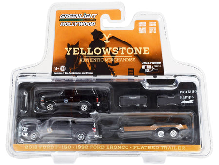 2016 Ford Explorer "Emerald Bay Beach Patrol Lifeguard" Yellow and Red with 2013 Jeep Wrangler Rubicon Gray and Enclosed Car Hauler "Baywatch" (2017) Movie "Hollywood Hitch & Tow" Series 11 1/64 Diecast Model Cars by Greenlight-Greenlight-ModelCars.com