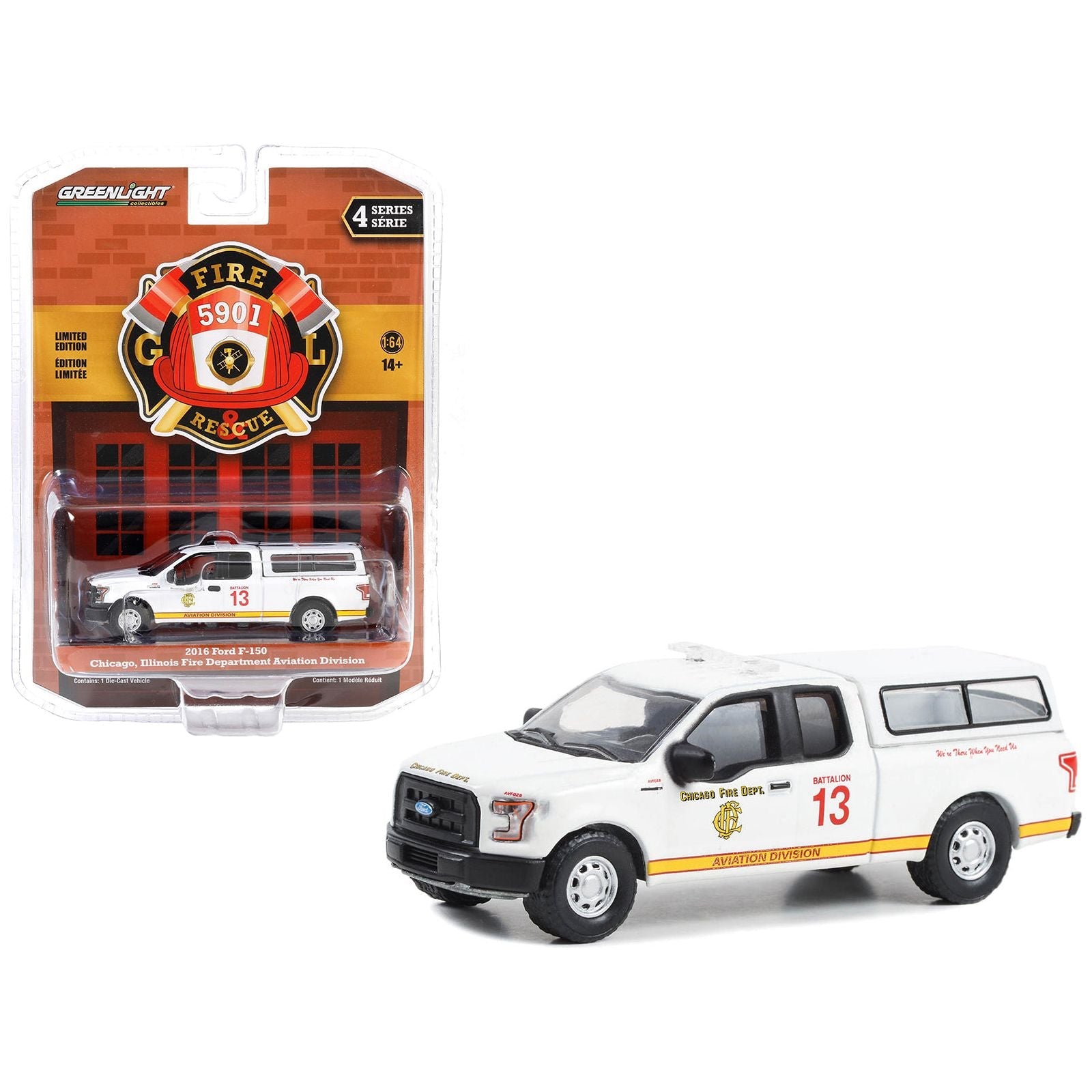 2016 Ford F - 150 Pickup Truck with Camper Shell White "Chicago Fire Dept. Aviation Division Chicago Illinois" "Fire & Rescue" Series 4 1/64 Diecast Model Car by Greenlight - Greenlight - ModelCars.com