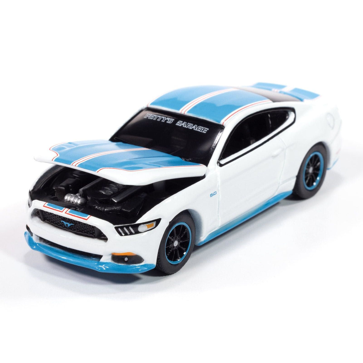 2016 Ford Mustang GT King Premier Edition "Petty's Garage" Oxford White with Petty Blue Stripes "Modern Muscle" Series 1/64 Diecast Model Car by Auto World - Autoworld - ModelCars.com