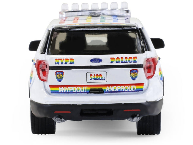 2016 Ford Police Interceptor Utility "New York Police Department (NYPD) Pride Livery" White with Rainbow Stripes "Hot Pursuit" Series 47 1/64 Diecast Model Car by Greenlight-Greenlight-ModelCars.com