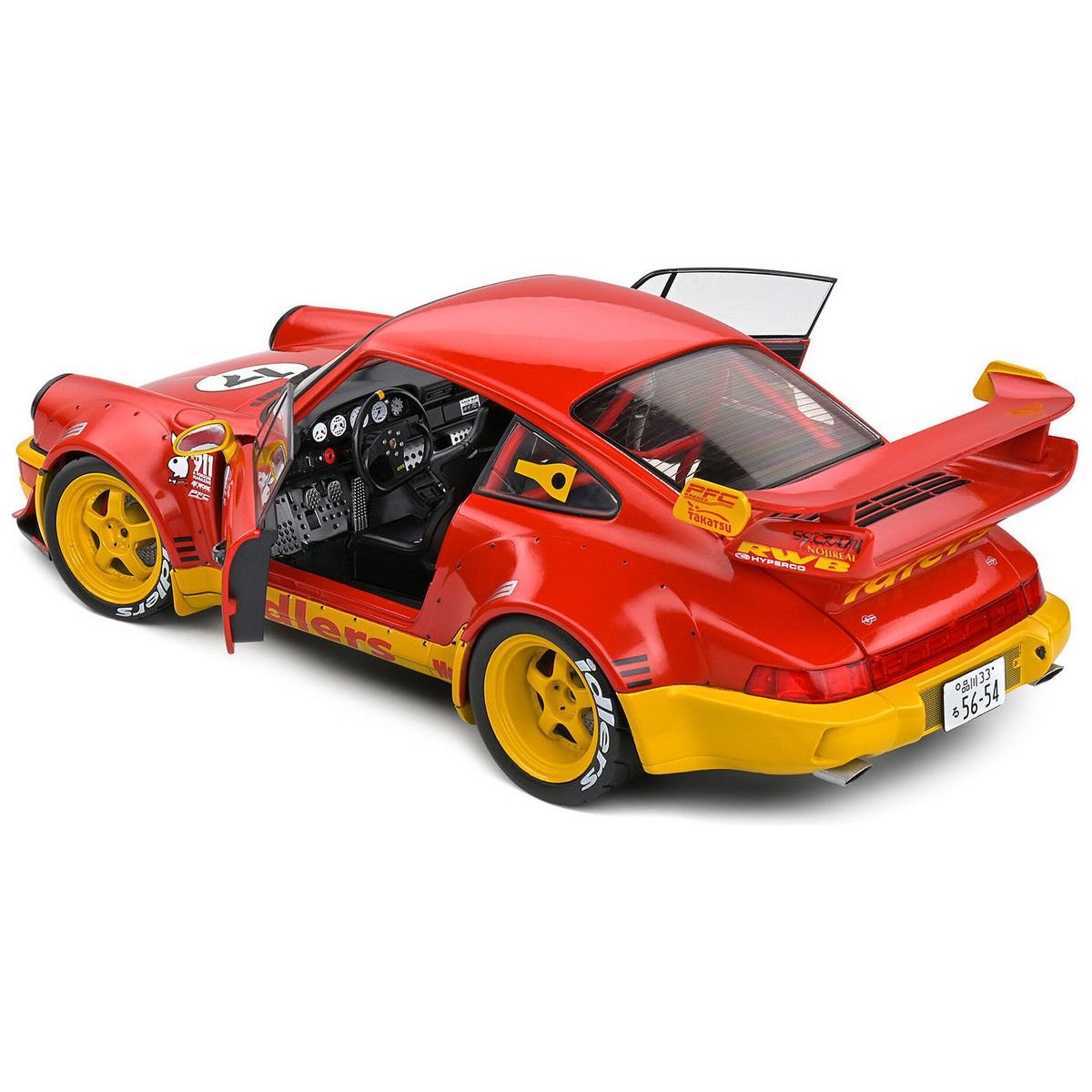2016 RWB Bodykit 17 "Maty’s Idlers" Red and Yellow with Graphics 1/18 Diecast Model Car by Solido - Solido - ModelCars.com
