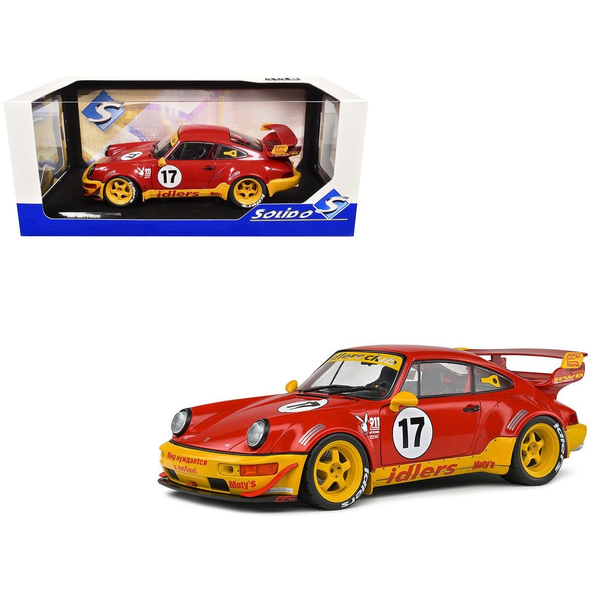 2016 RWB Bodykit 17 "Maty’s Idlers" Red and Yellow with Graphics 1/18 Diecast Model Car by Solido - Solido - ModelCars.com