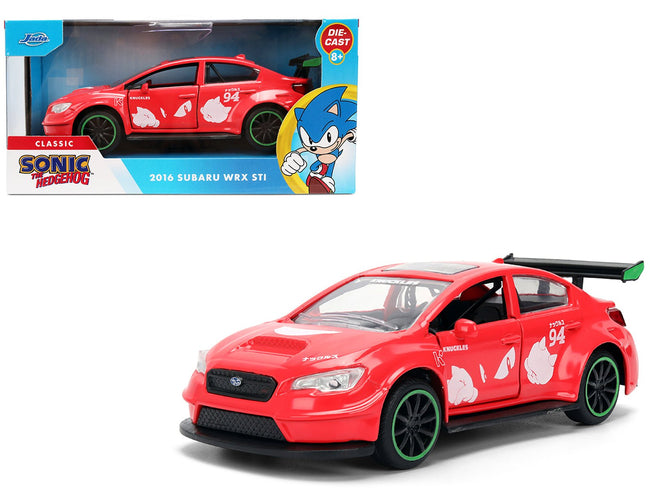 2016 Subaru WRX STI Red with "Knuckles" Graphics "Sonic the Hedgehog" (1991) Video Game "Hollywood Rides" Series 1/32 Diecast Model Car by Jada-Jada-ModelCars.com