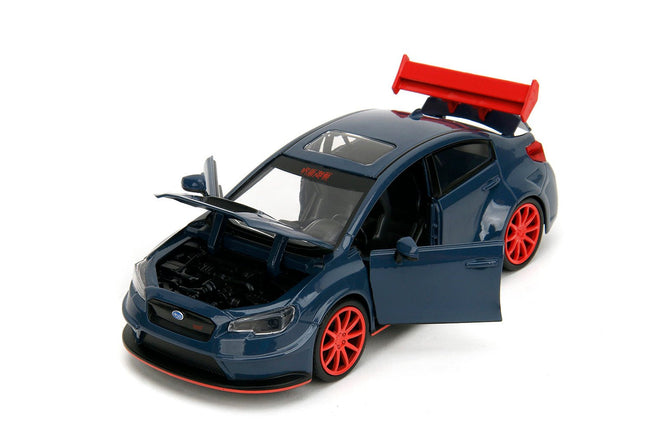2016 Subaru WRX STI Widebody Dark Blue and Yuji Itadori Diecast Figure "Jujutsu Kaisen" (2020â€“2023) TV Series "Anime Hollywood Rides" Series 1/24 Diecast Model Car by Jada-Jada-ModelCars.com