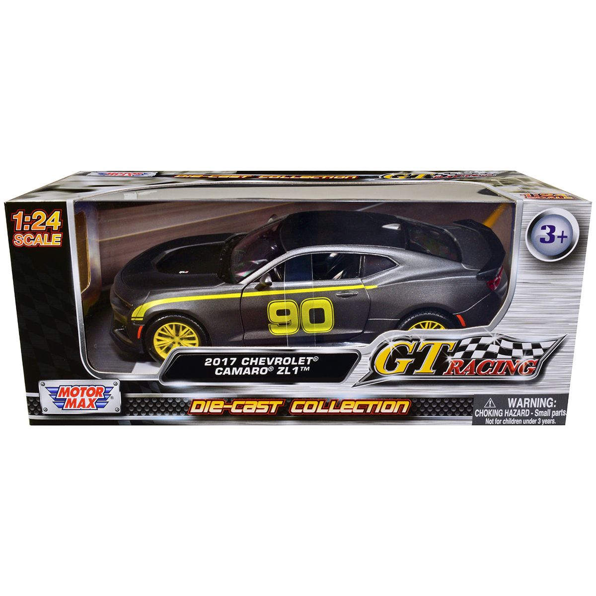 2017 Chevrolet Camaro ZL1 90 Matt Gray with Yellow Stripes "GT Racing" Series 1/24 Diecast Model Car by Motormax - Motormax - ModelCars.com