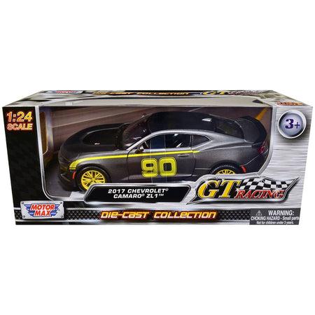 2017 Chevrolet Camaro ZL1 90 Matt Gray with Yellow Stripes "GT Racing" Series 1/24 Diecast Model Car by Motormax - Motormax - ModelCars.com