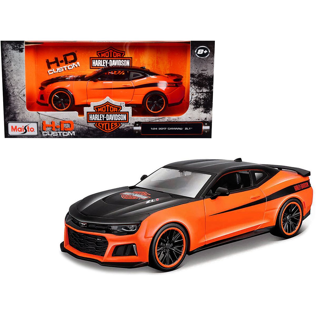 2017 Chevrolet Camaro ZL1 Orange and Black "Harley Davidson" "H - D Custom" Series 1/24 Diecast Model Car by Maisto - Maisto - ModelCars.com
