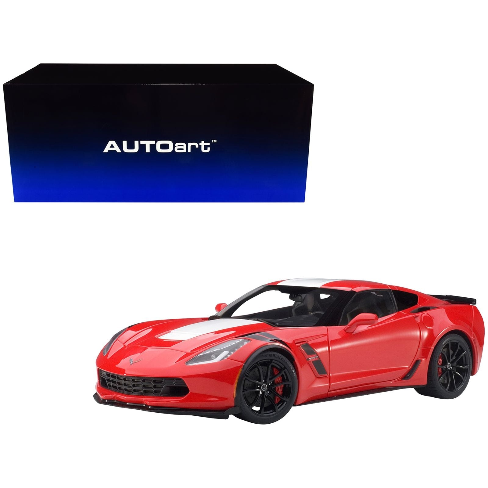 2017 Chevrolet Corvette C7 Grand Sport Red with White Stripe and Black Fender Hash Marks 1/18 Model Car by Autoart - Autoart - ModelCars.com