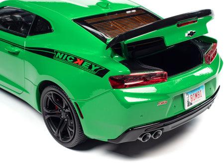 2017 Chevrolet Nickey Camaro SS 1LE Krypton Green with Matt Black Hood and Black Stripes 1/18 Diecast Model Car by Auto World-Autoworld-ModelCars.com