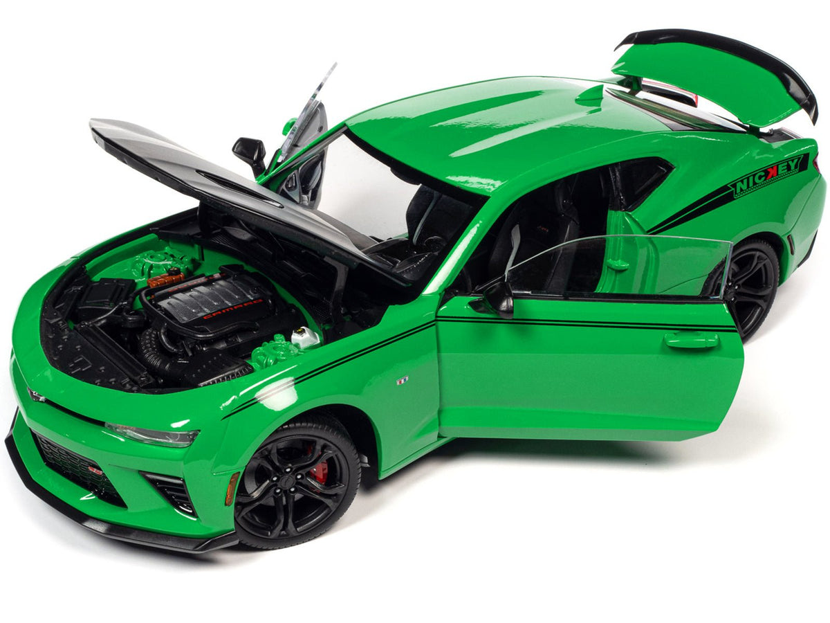 2017 Chevrolet Nickey Camaro SS 1LE Krypton Green with Matt Black Hood and Black Stripes 1/18 Diecast Model Car by Auto World-Autoworld-ModelCars.com