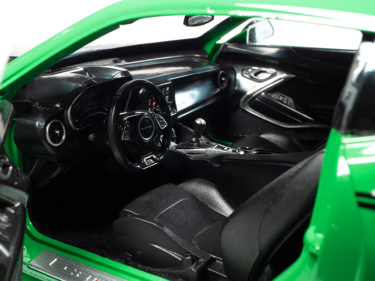 2017 Chevrolet Nickey Camaro SS 1LE Krypton Green with Matt Black Hood and Black Stripes 1/18 Diecast Model Car by Auto World-Autoworld-ModelCars.com