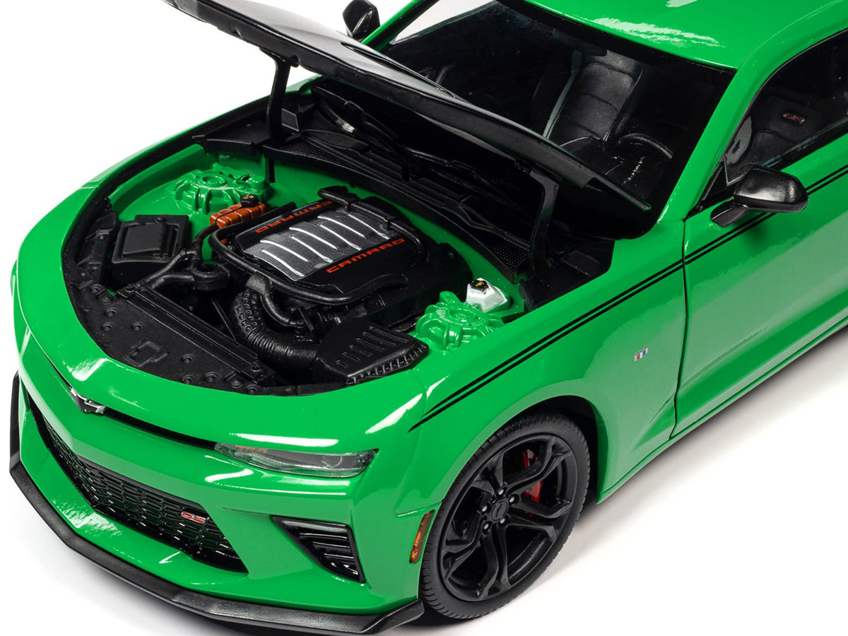 2017 Chevrolet Nickey Camaro SS 1LE Krypton Green with Matt Black Hood and Black Stripes 1/18 Diecast Model Car by Auto World-Autoworld-ModelCars.com