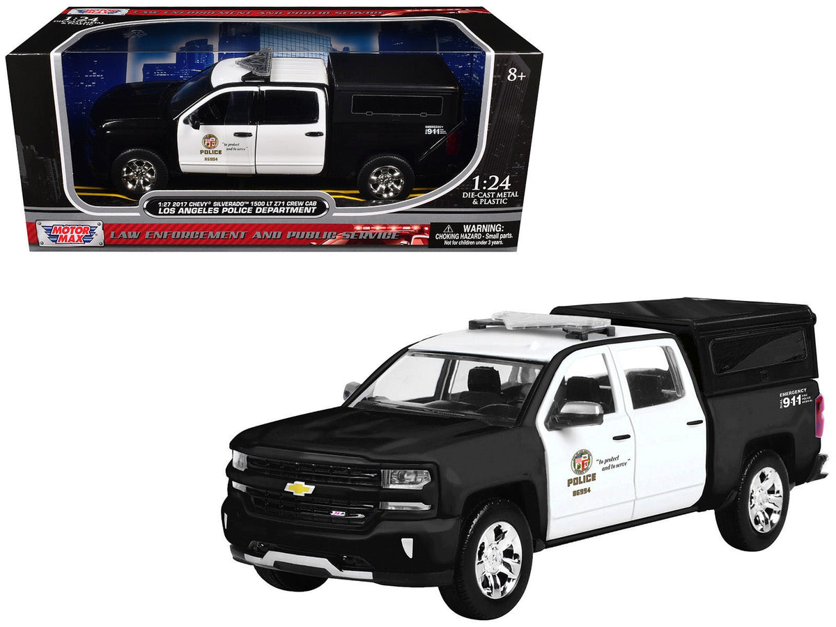 2017 Chevrolet Silverado 1500 LT Z71 Crew Cab Pickup Truck "Los Angeles Police Department" Black and White "Law Enforcement and Public Service" Series 1/27 Diecast Model Car by Motormax-Motormax-ModelCars.com