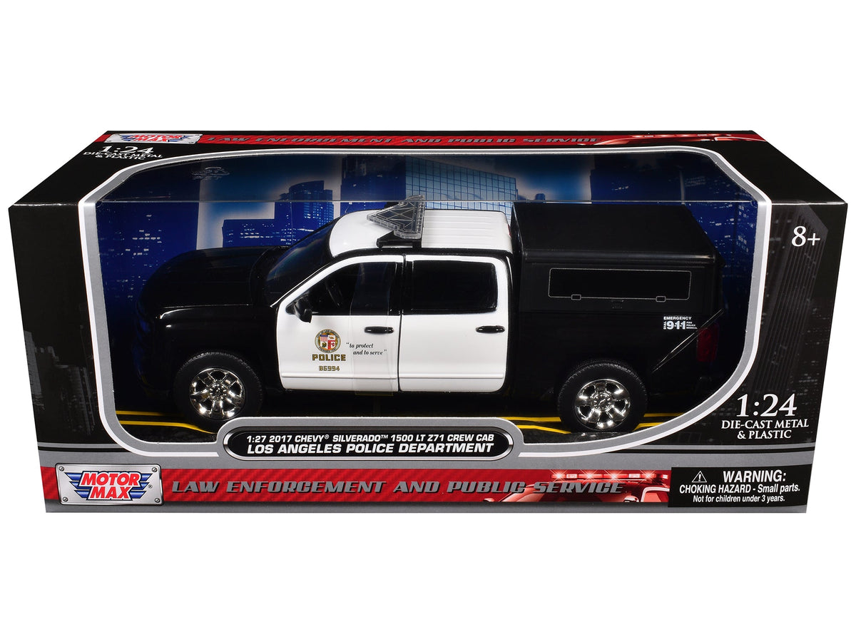 2017 Chevrolet Silverado 1500 LT Z71 Crew Cab Pickup Truck "Los Angeles Police Department" Black and White "Law Enforcement and Public Service" Series 1/27 Diecast Model Car by Motormax-Motormax-ModelCars.com